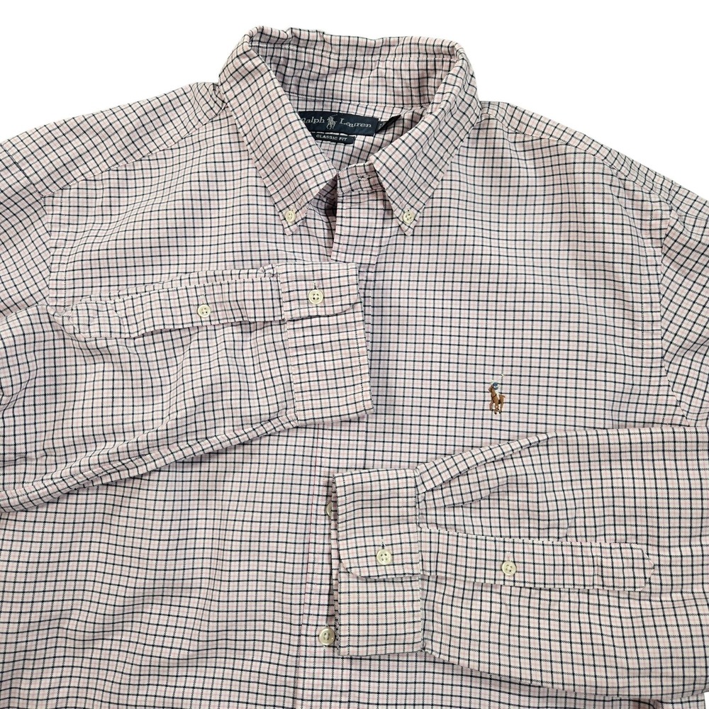 Ralph Lauren Classic Fit Shirt Mens XL Pink Check Long Sleeve Button Down